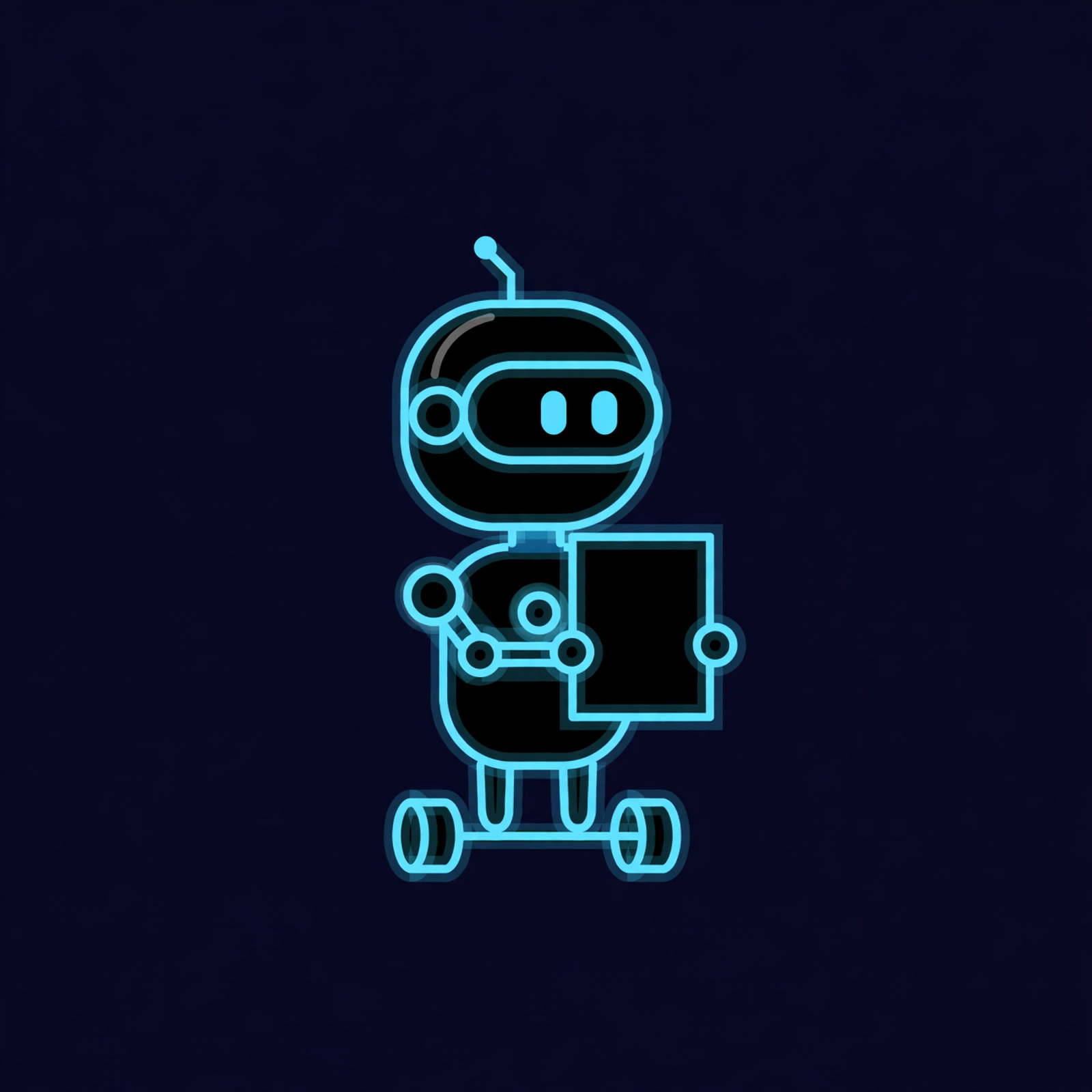 Rookie, a tiny robot on training wheels holding a brand-new blank book